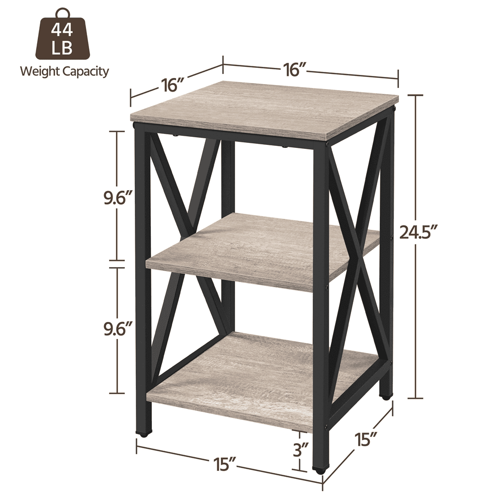Stylish 3-Tier Rustic Gray X Frame Side Table - Perfect for Your Living Room