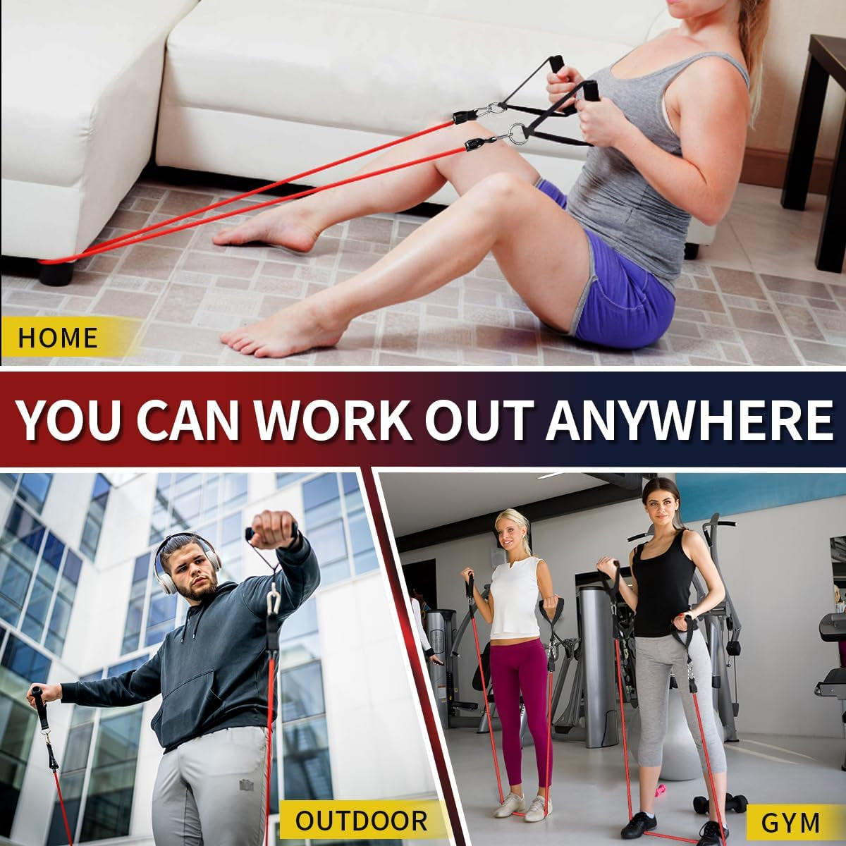 Ultimate Resistance Bands Set - 5 Levels of Strength, Includes Handles, Door Anchor & Ankle Straps for Home Workouts, Physical Therapy & Fitness Training