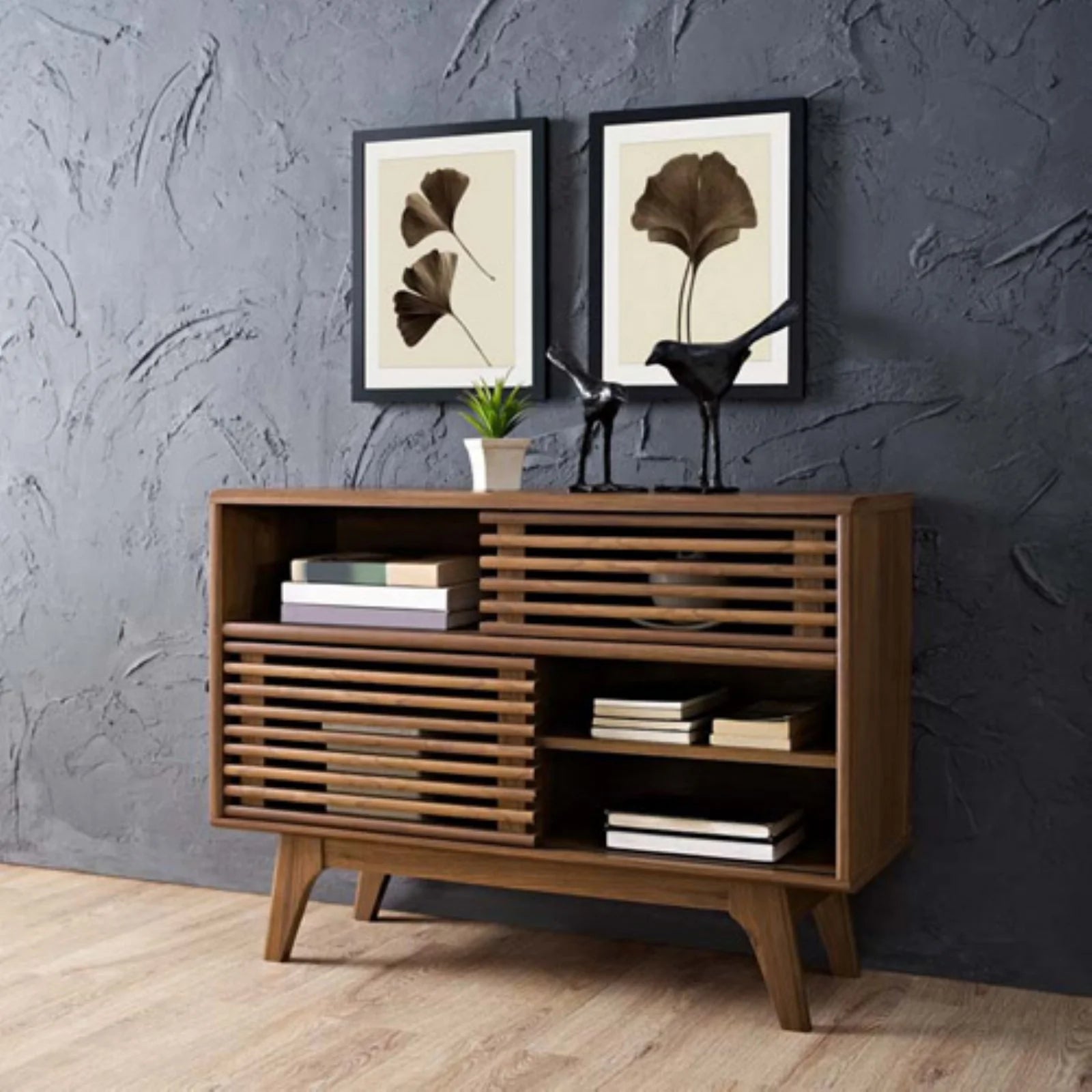 Modern Walnut Particleboard Display Stand - Stylish & Functional