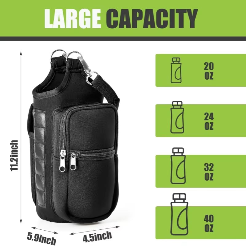 Magnetic Gym Water Bottle Carrier with Phone Pocket & Shoulder Strap - 6 Built-In Magnets for Ultimate Convenience