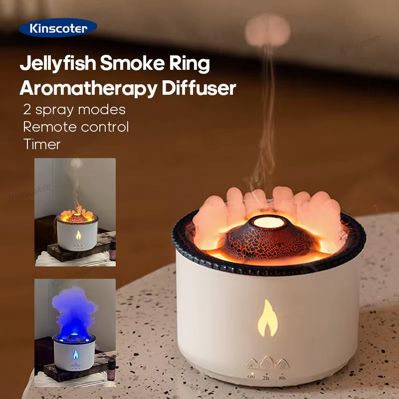 Volcano Flame Jellyfish Aroma Diffuser - 360ml Humidifier & Essential Oil Diffuser - Perfect Cool Gift!