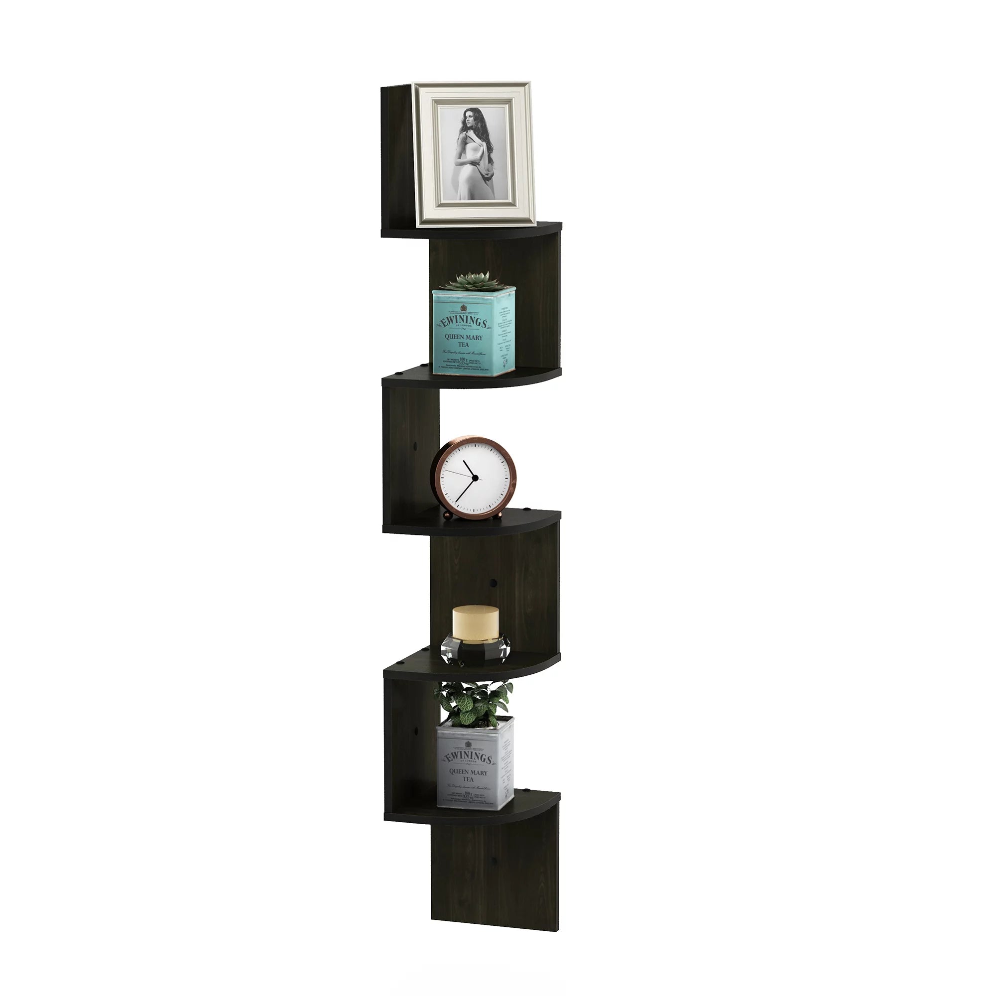 Stylish 5-Tier Espresso Floating Corner Shelf - Perfect for Storage and Display