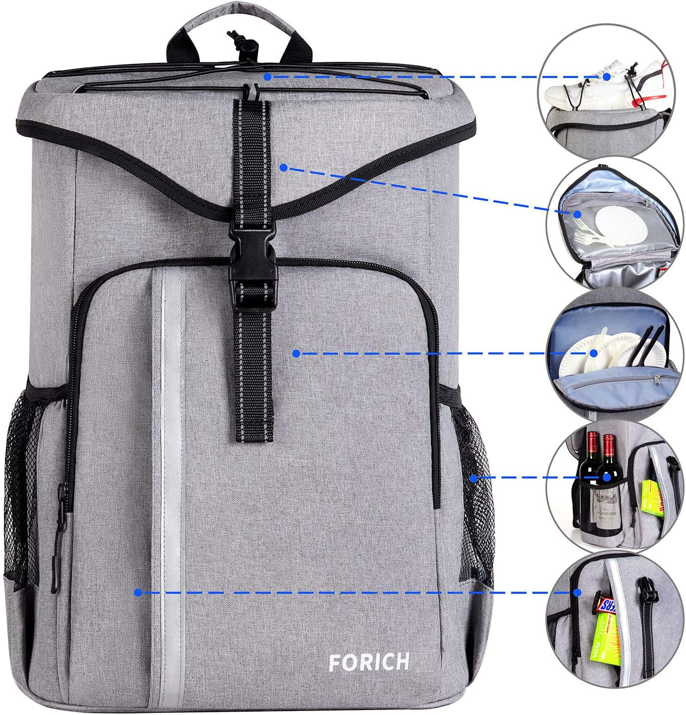 Insulated Waterproof Backpack Cooler - Lightweight Soft Cooler for Beach, Picnics, Camping & Hiking - Holds 30 Cans