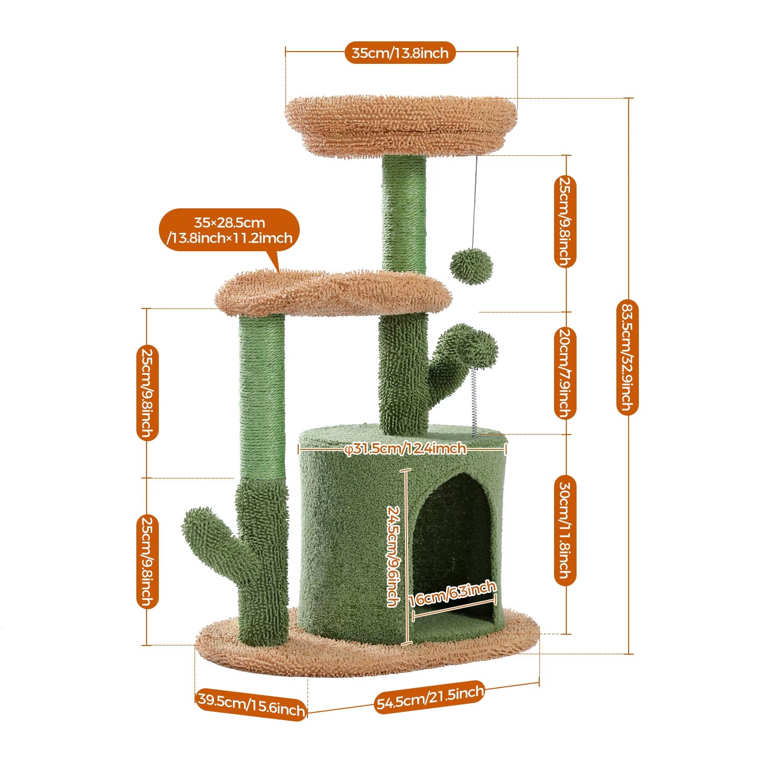 Delight Your Feline Friend with the Cactus Cat Tree: A Cozy Condo and Playful Tower with Removable Top Bed and Scratching Post
