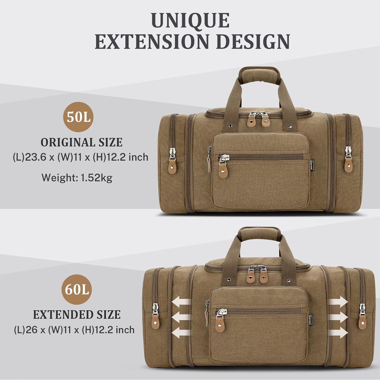 Spacious 60L Canvas Duffle Bag for Travel - Stylish Coffee Overnight & Weekend Bag