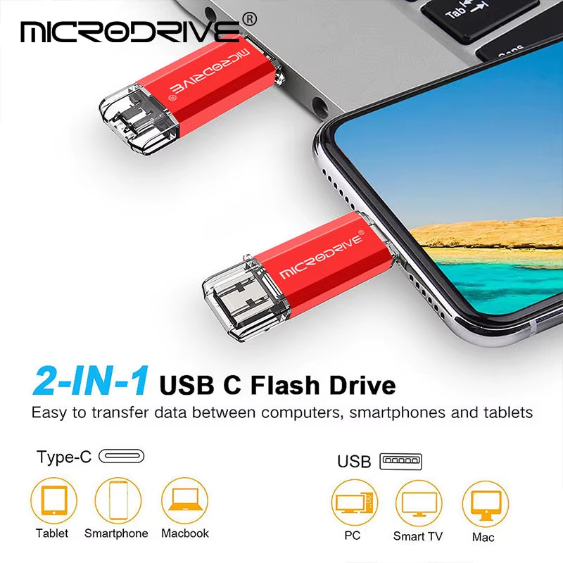 Versatile 2-in-1 Type C & Micro USB Flash Drive - High-Speed OTG Pen Drive in Multiple Capacities (128GB, 64GB, 32GB, 16GB, 8GB, 4GB)