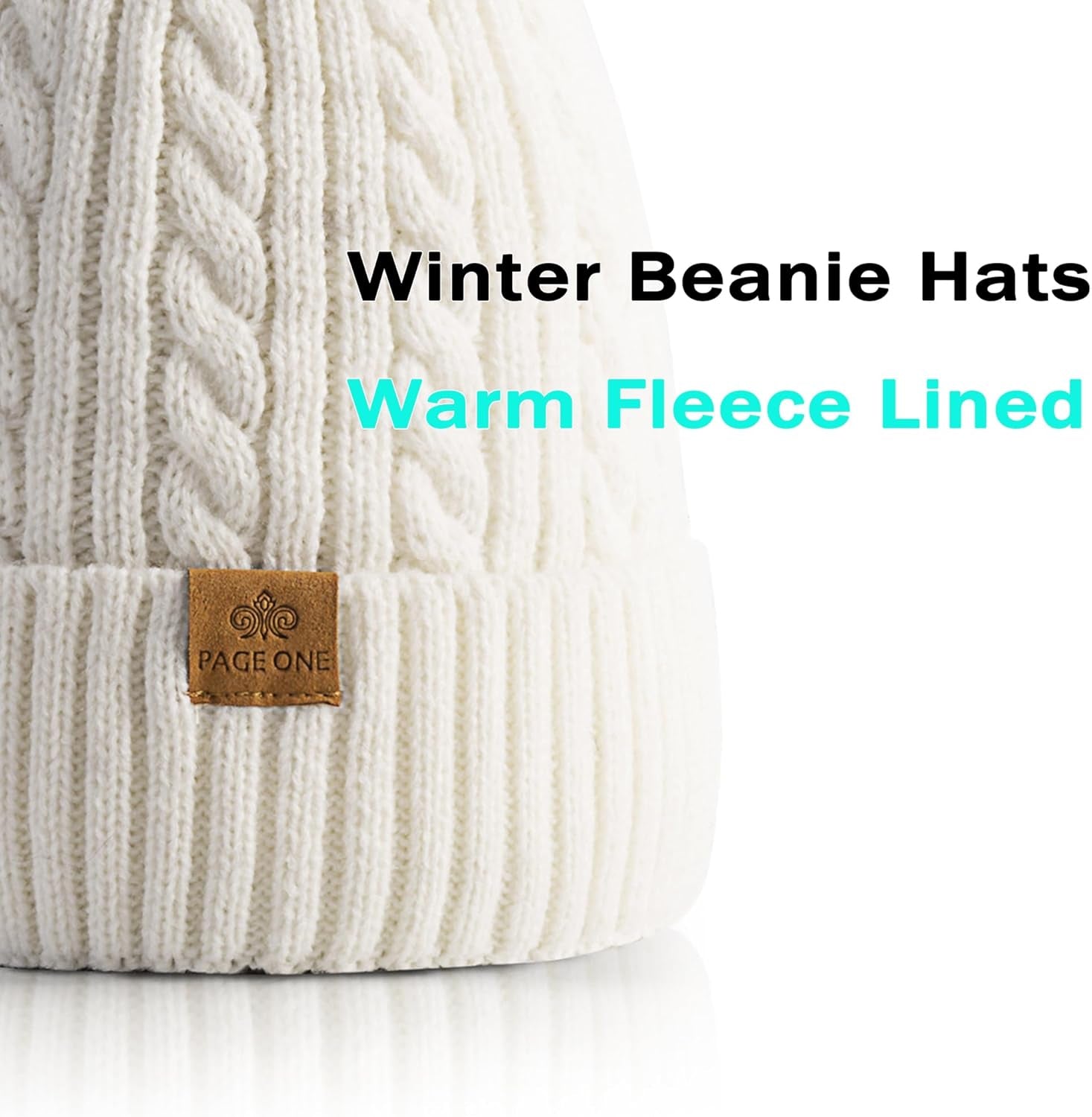 Cozy Chenille Knit Pom Pom Beanie for Women - Warm Fleece Lined Winter Cap