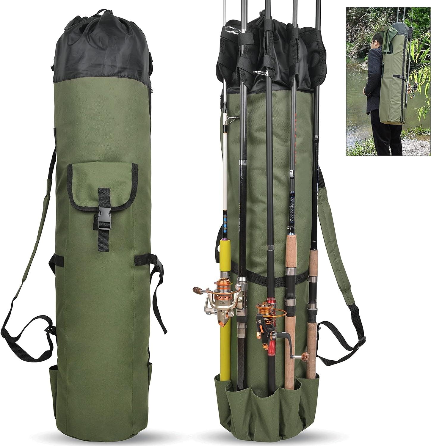 Ultimate Portable Fishing Rod Bag - Waterproof Canvas Carrier for Tackle Gear Organization