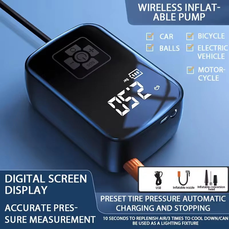 LEIBOO Wireless Car Air Compressor - Portable Electric Tire Inflator with Digital Display for Motorcycles, Bicycles, and Autos