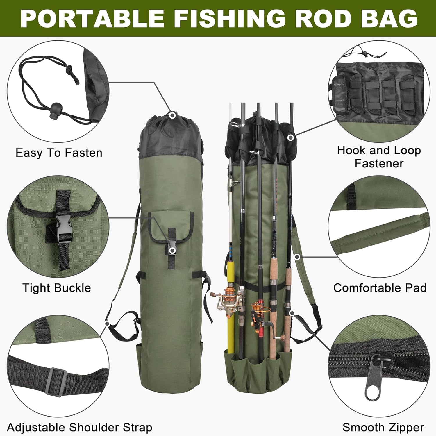 Ultimate Portable Fishing Rod Bag - Waterproof Canvas Carrier for Tackle Gear Organization