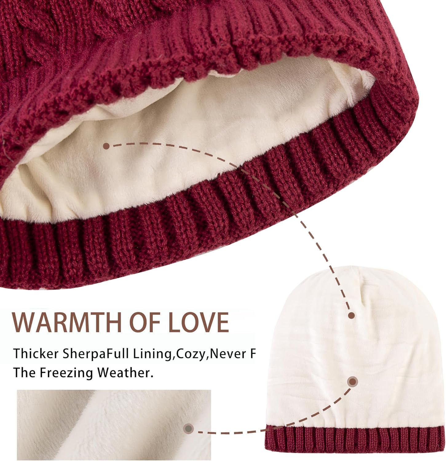 Cozy Chenille Knit Pom Pom Beanie for Women - Warm Fleece Lined Winter Cap