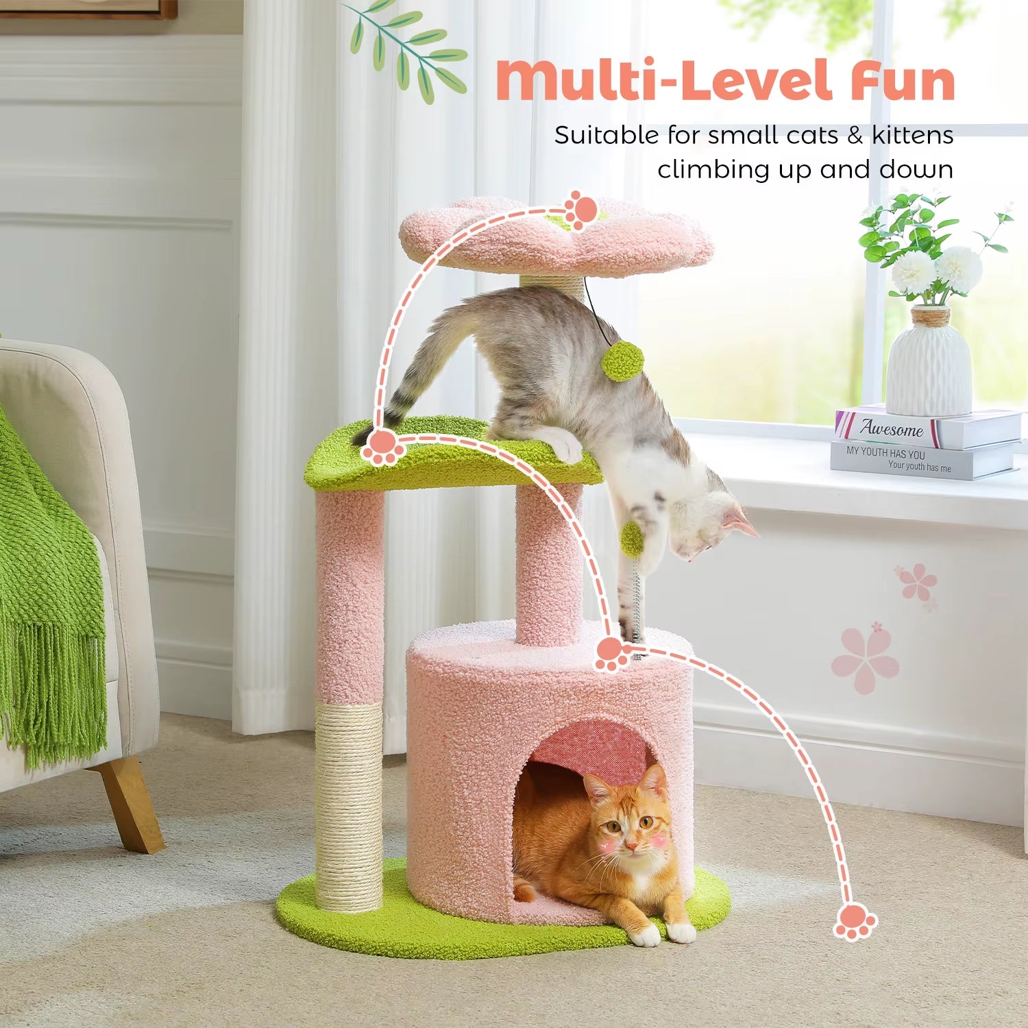 Delight Your Feline Friend with the Cactus Cat Tree: A Cozy Condo and Playful Tower with Removable Top Bed and Scratching Post
