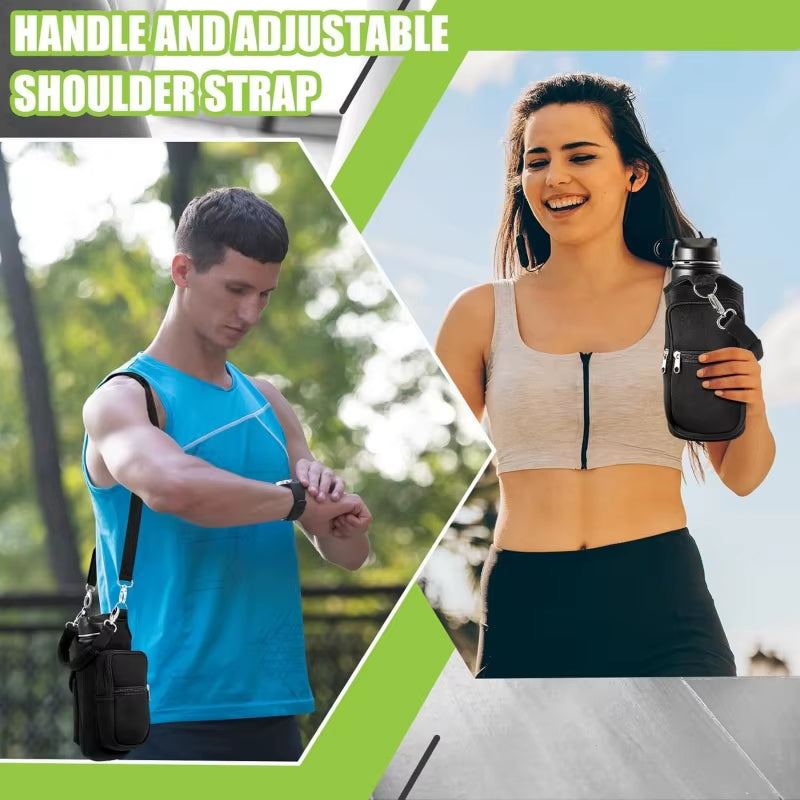 Magnetic Gym Water Bottle Carrier with Phone Pocket & Shoulder Strap - 6 Built-In Magnets for Ultimate Convenience
