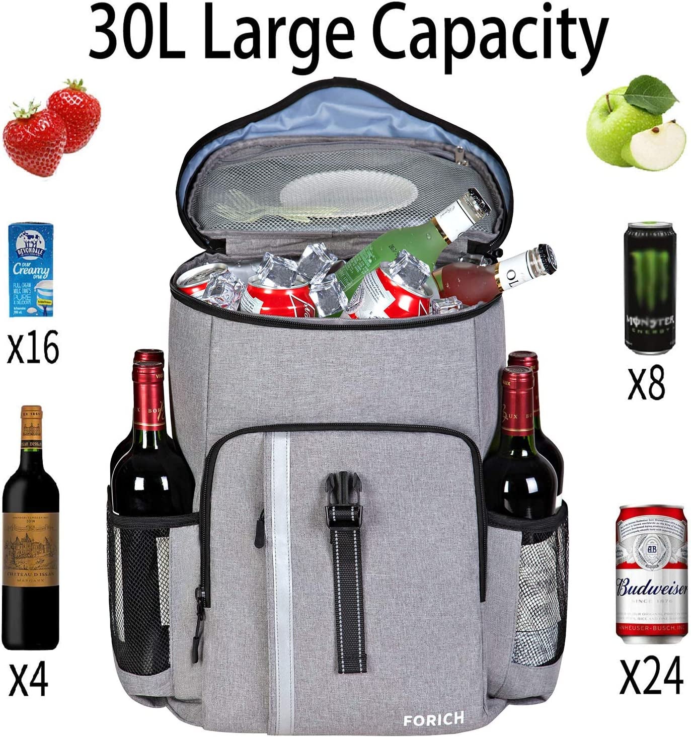 Insulated Waterproof Backpack Cooler - Lightweight Soft Cooler for Beach, Picnics, Camping & Hiking - Holds 30 Cans