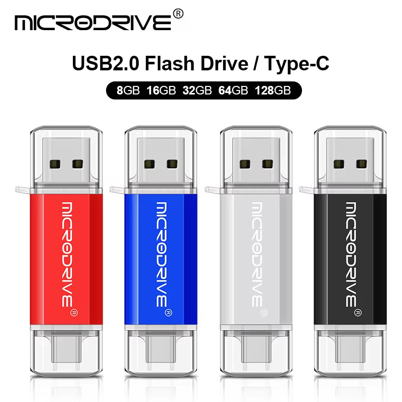 Versatile 2-in-1 Type C & Micro USB Flash Drive - High-Speed OTG Pen Drive in Multiple Capacities (128GB, 64GB, 32GB, 16GB, 8GB, 4GB)
