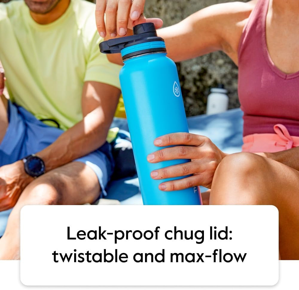 18 Oz Insulated Stainless Steel Water Bottle - Leakproof Chug & Straw Lids - Keeps Drinks Cold for 24 Hours & Hot for 12 Hours - Perfect for Gym & On-The-Go - White