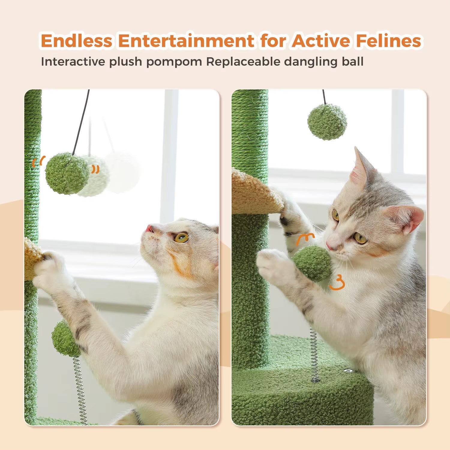 Delight Your Feline Friend with the Cactus Cat Tree: A Cozy Condo and Playful Tower with Removable Top Bed and Scratching Post
