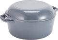 Versatile 2-In-1 Enamel Cast Iron Dutch Oven & Skillet Lid - 7 Quart Grey Crock Pot for Casseroles & Braising