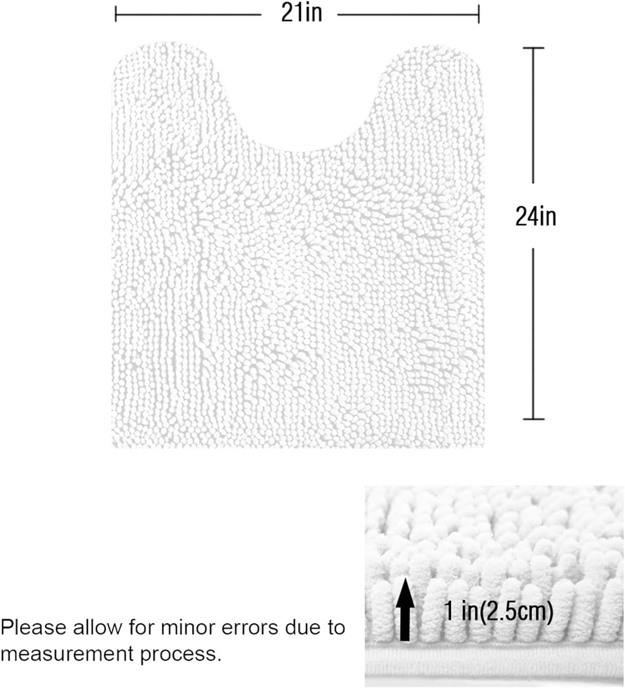 Luxurious 24"X21" U-Shaped Non-Slip Shaggy Chenille Toilet Contour Rug - Ultra Absorbent White Bathroom Mat