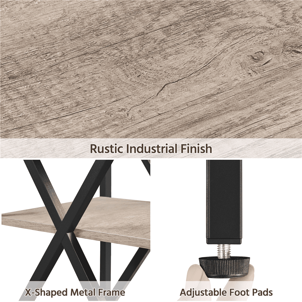 Stylish 3-Tier Rustic Gray X Frame Side Table - Perfect for Your Living Room