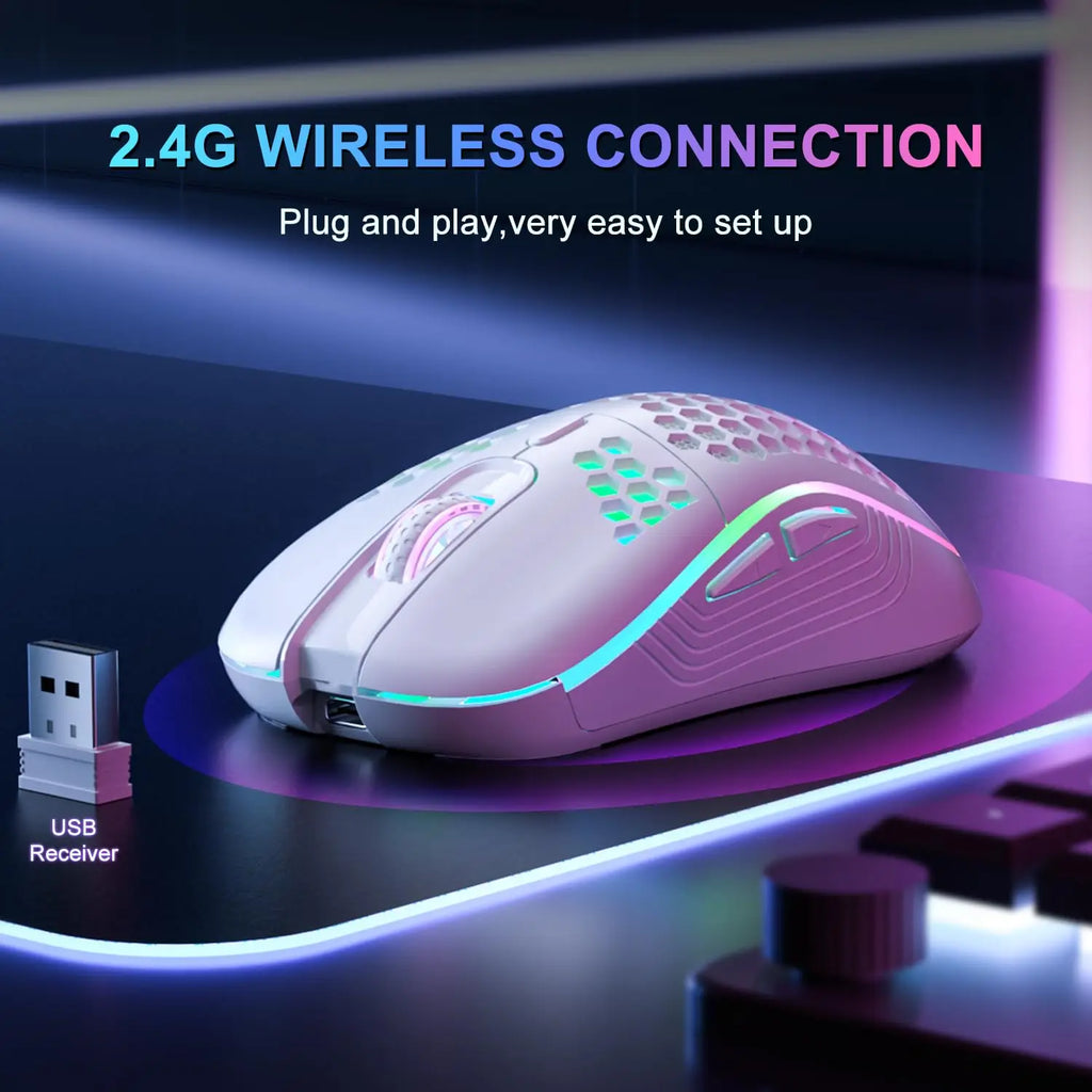 Elevate Your Gaming Experience with the Ergonomic 2.4G Wireless RGB Mouse - 6 Buttons, 3-Speed DPI, and Rechargeable Convenience