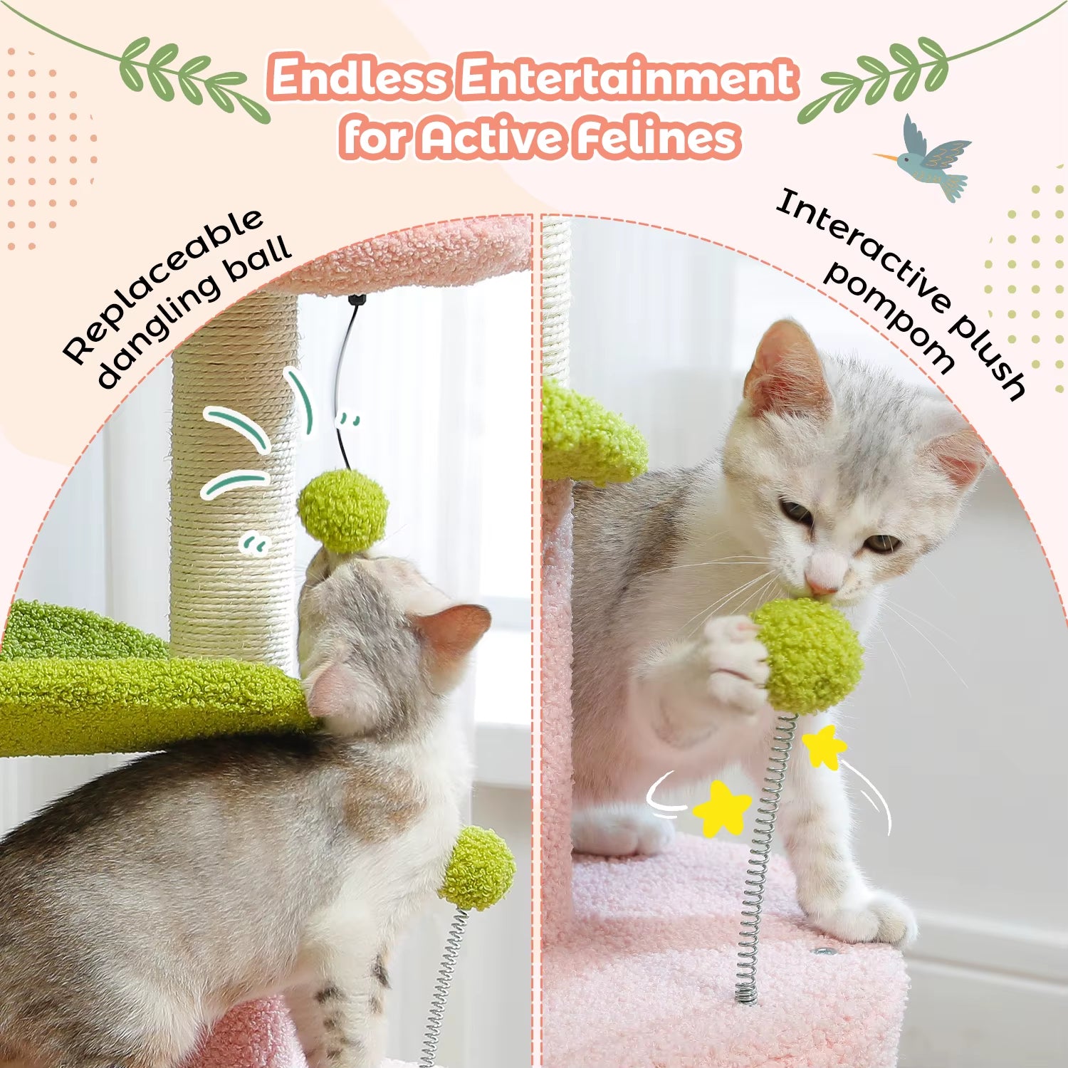 Delight Your Feline Friend with the Cactus Cat Tree: A Cozy Condo and Playful Tower with Removable Top Bed and Scratching Post