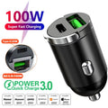 Ultra Fast Dual Port Mini USB Car Charger - 100-200W Cigarette Lighter Adapter for 12-24V Devices