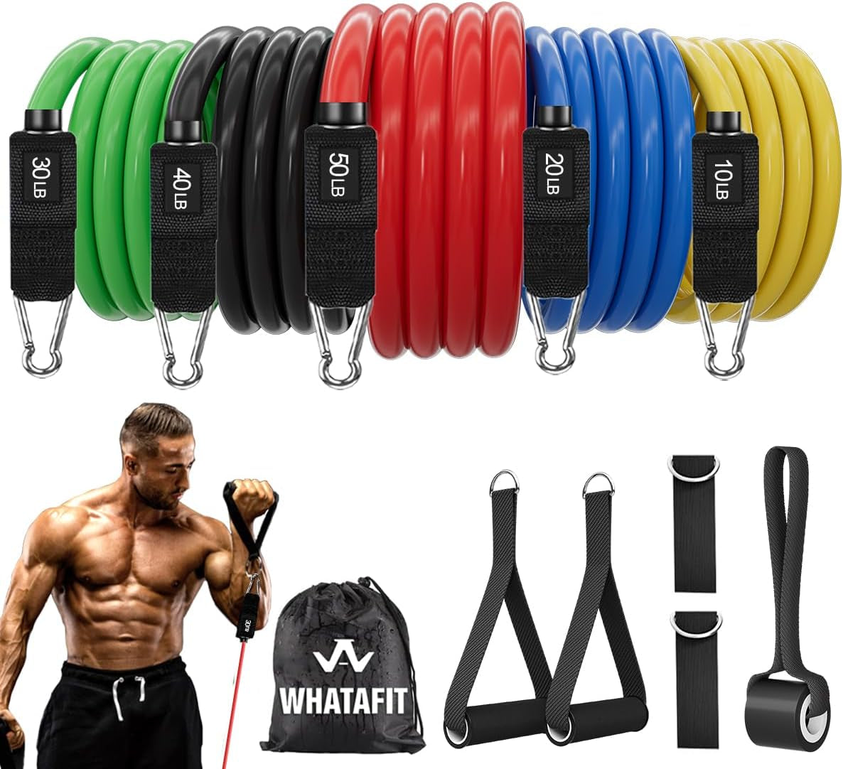 Ultimate Resistance Bands Set - 5 Levels of Strength, Includes Handles, Door Anchor & Ankle Straps for Home Workouts, Physical Therapy & Fitness Training