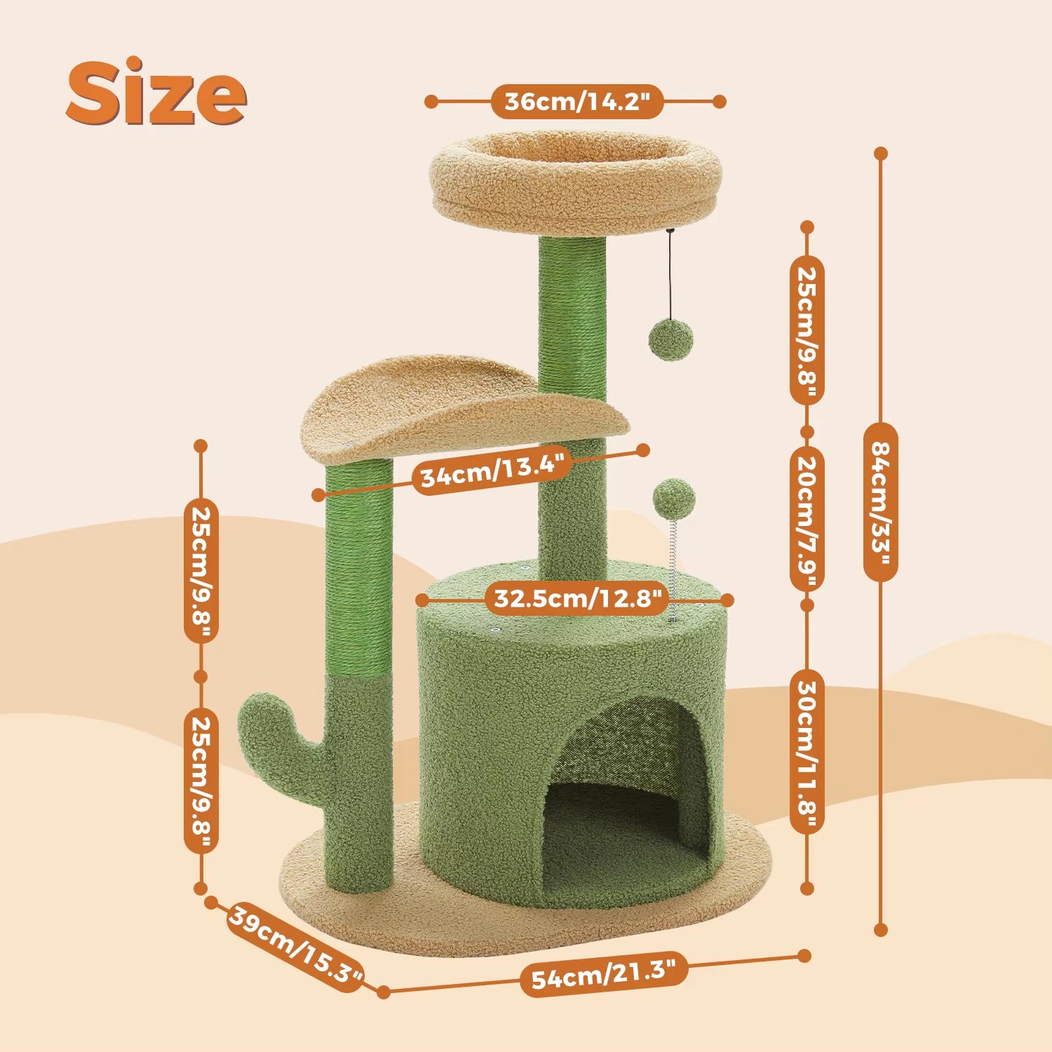 Delight Your Feline Friend with the Cactus Cat Tree: A Cozy Condo and Playful Tower with Removable Top Bed and Scratching Post
