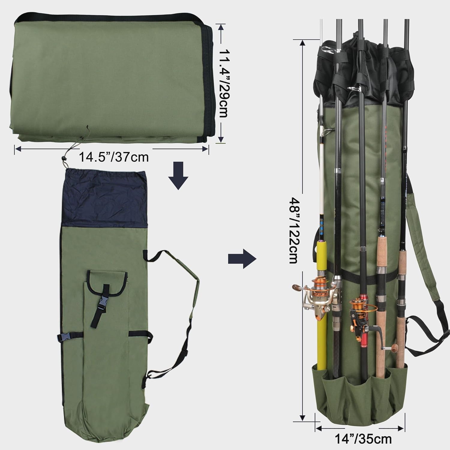 Ultimate Portable Fishing Rod Bag - Waterproof Canvas Carrier for Tackle Gear Organization