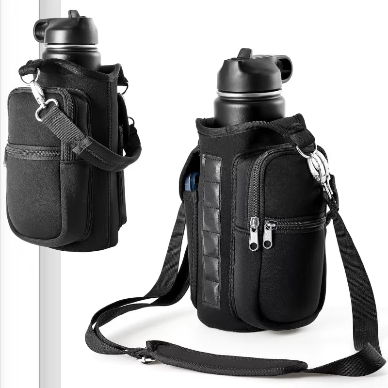 Magnetic Gym Water Bottle Carrier with Phone Pocket & Shoulder Strap - 6 Built-In Magnets for Ultimate Convenience