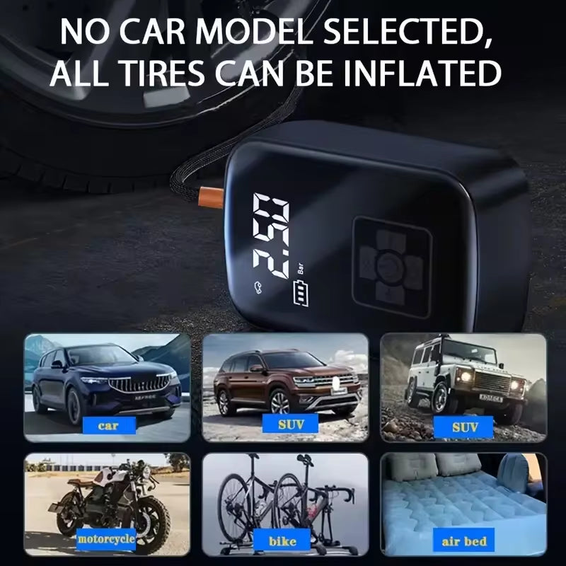 LEIBOO Wireless Car Air Compressor - Portable Electric Tire Inflator with Digital Display for Motorcycles, Bicycles, and Autos