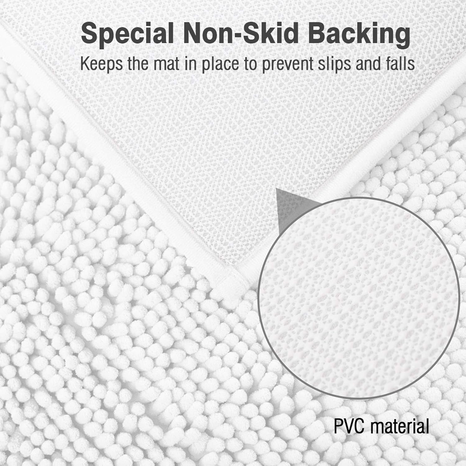 Luxurious 24"X21" U-Shaped Non-Slip Shaggy Chenille Toilet Contour Rug - Ultra Absorbent White Bathroom Mat