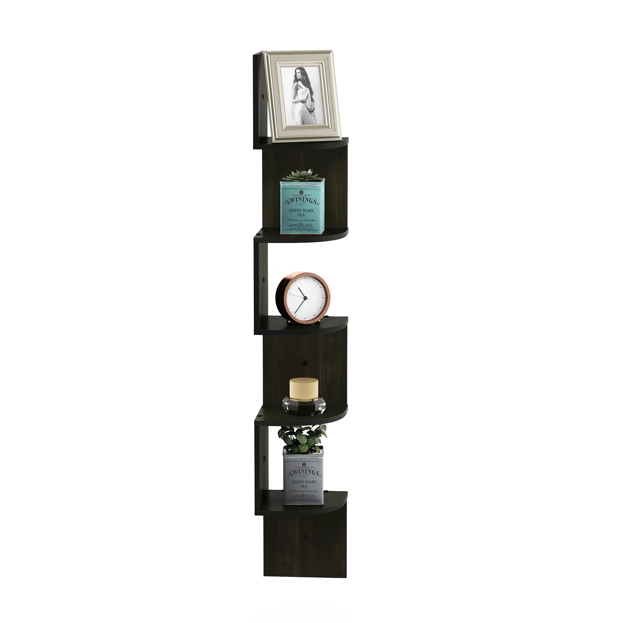 Stylish 5-Tier Espresso Floating Corner Shelf - Perfect for Storage and Display