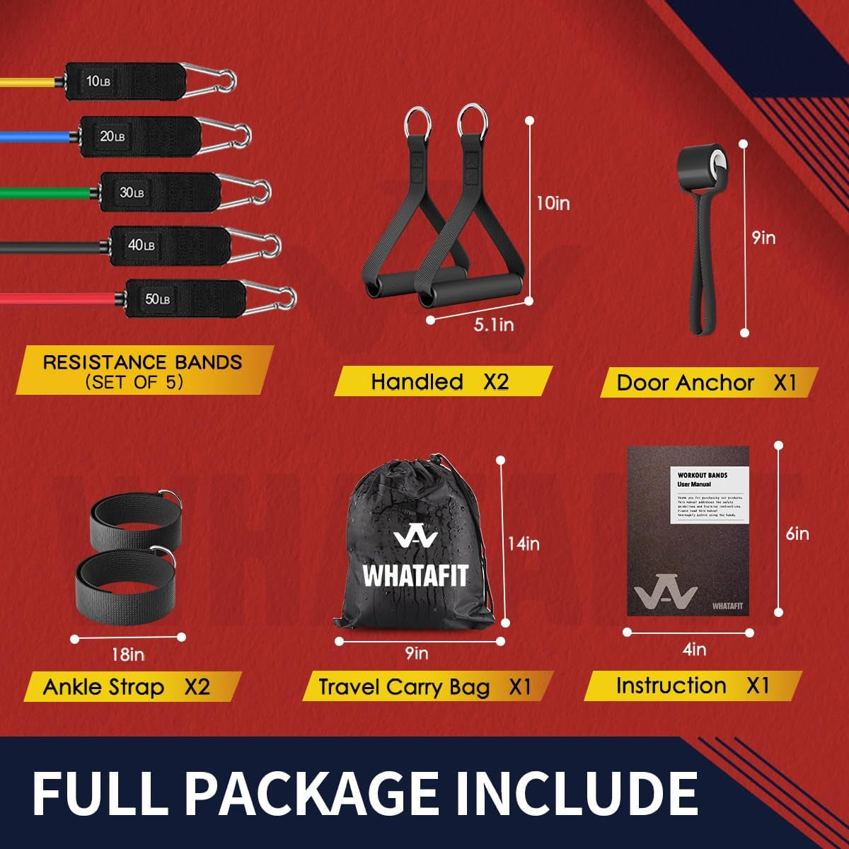 Ultimate Resistance Bands Set - 5 Levels of Strength, Includes Handles, Door Anchor & Ankle Straps for Home Workouts, Physical Therapy & Fitness Training