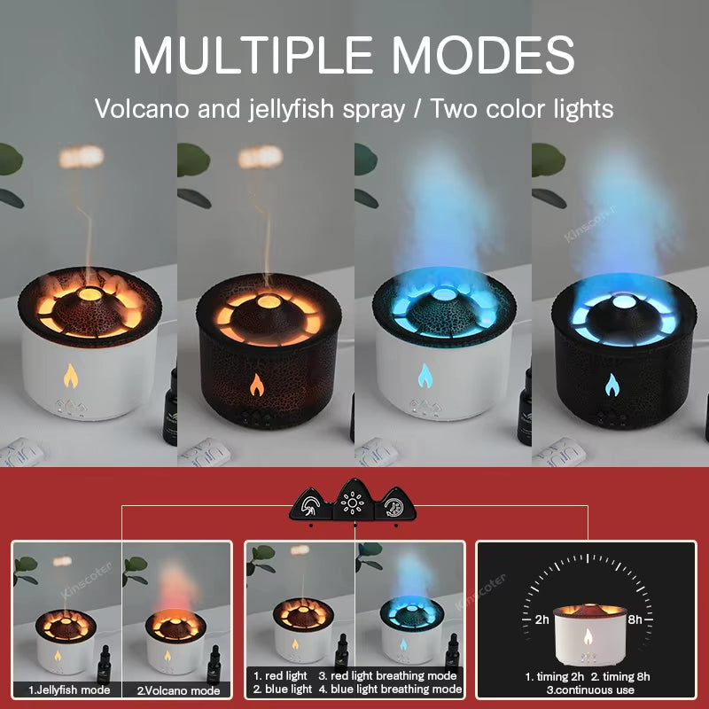 Volcano Flame Jellyfish Aroma Diffuser - 360ml Humidifier & Essential Oil Diffuser - Perfect Cool Gift!