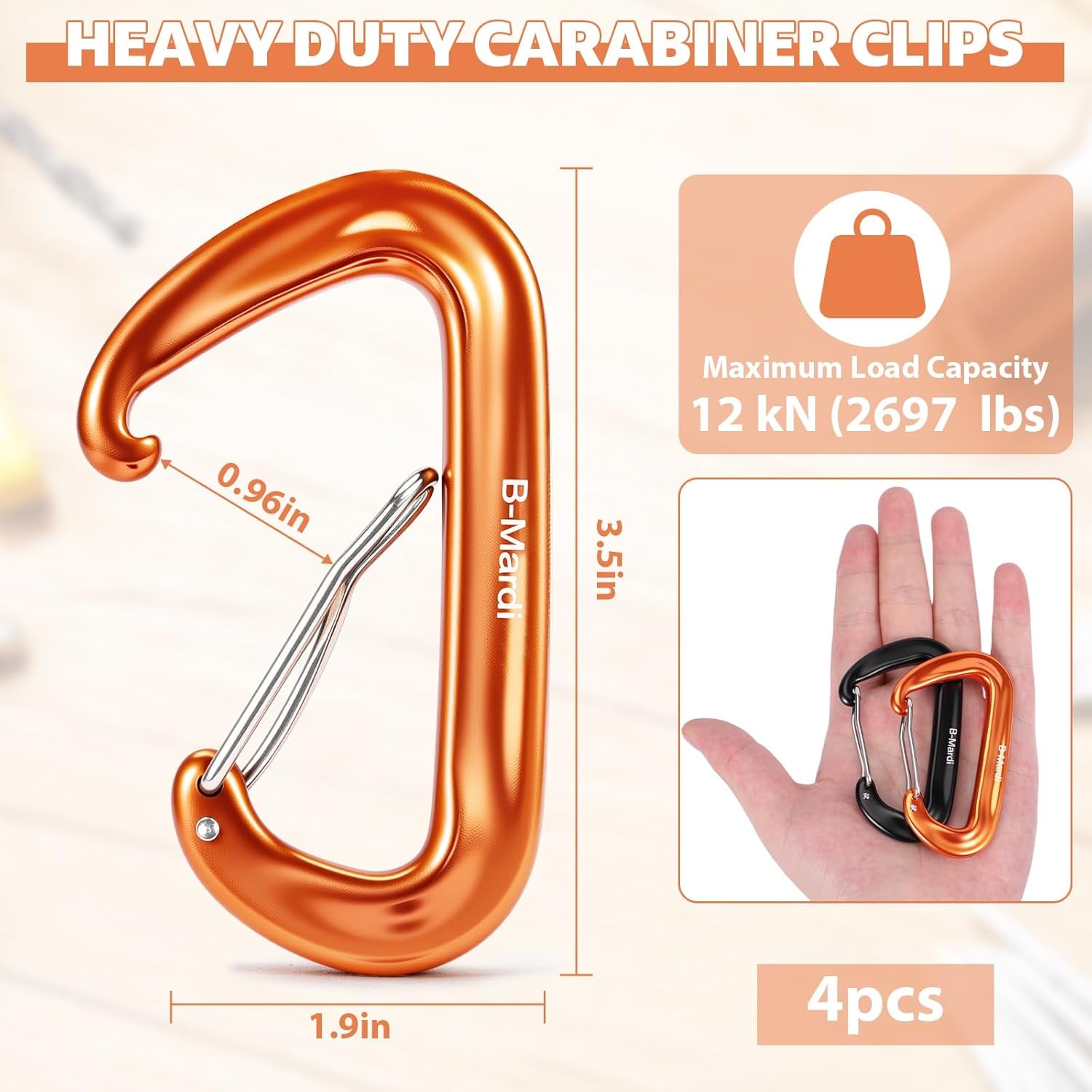 Heavy Duty 12Kn Carabiner Clips - Lightweight Locking Carabiners for Camping, Hiking, Hammocks, Dog Leashes, Outdoor Adventures, and Gym Use